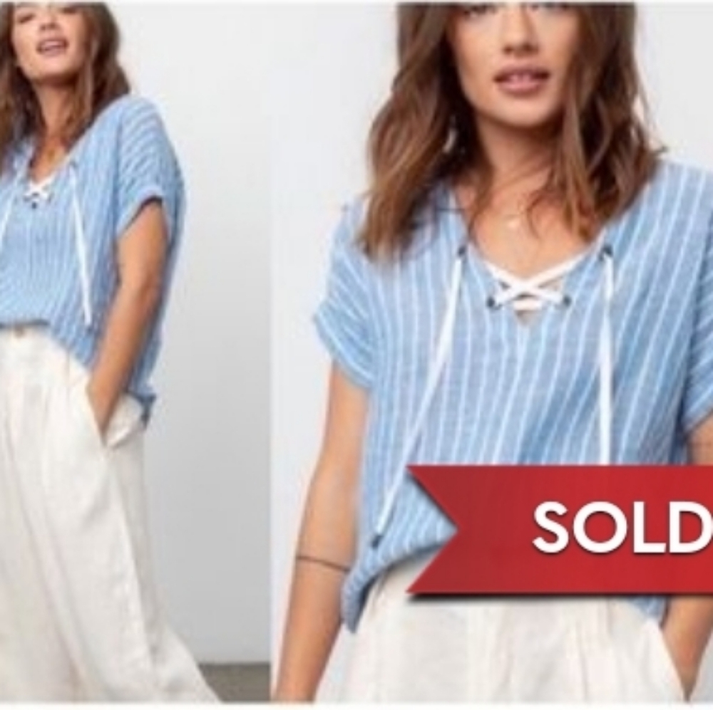 SOLD ~ Rails Jeri Top Womens Large Blue & White Stripe Short Sleeve Beachy L - Picture 1 of 6